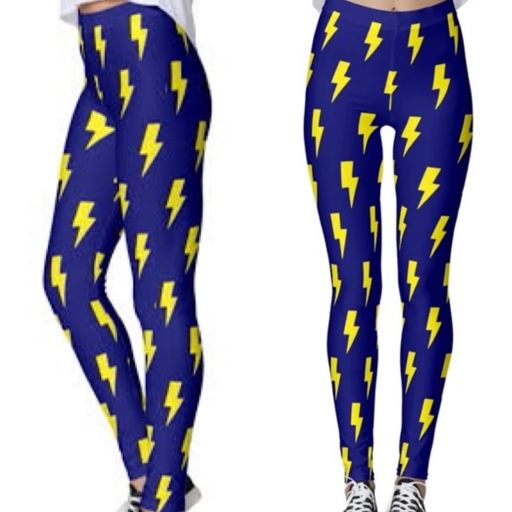 Blue and Yellow Lightning Bolt Leggings